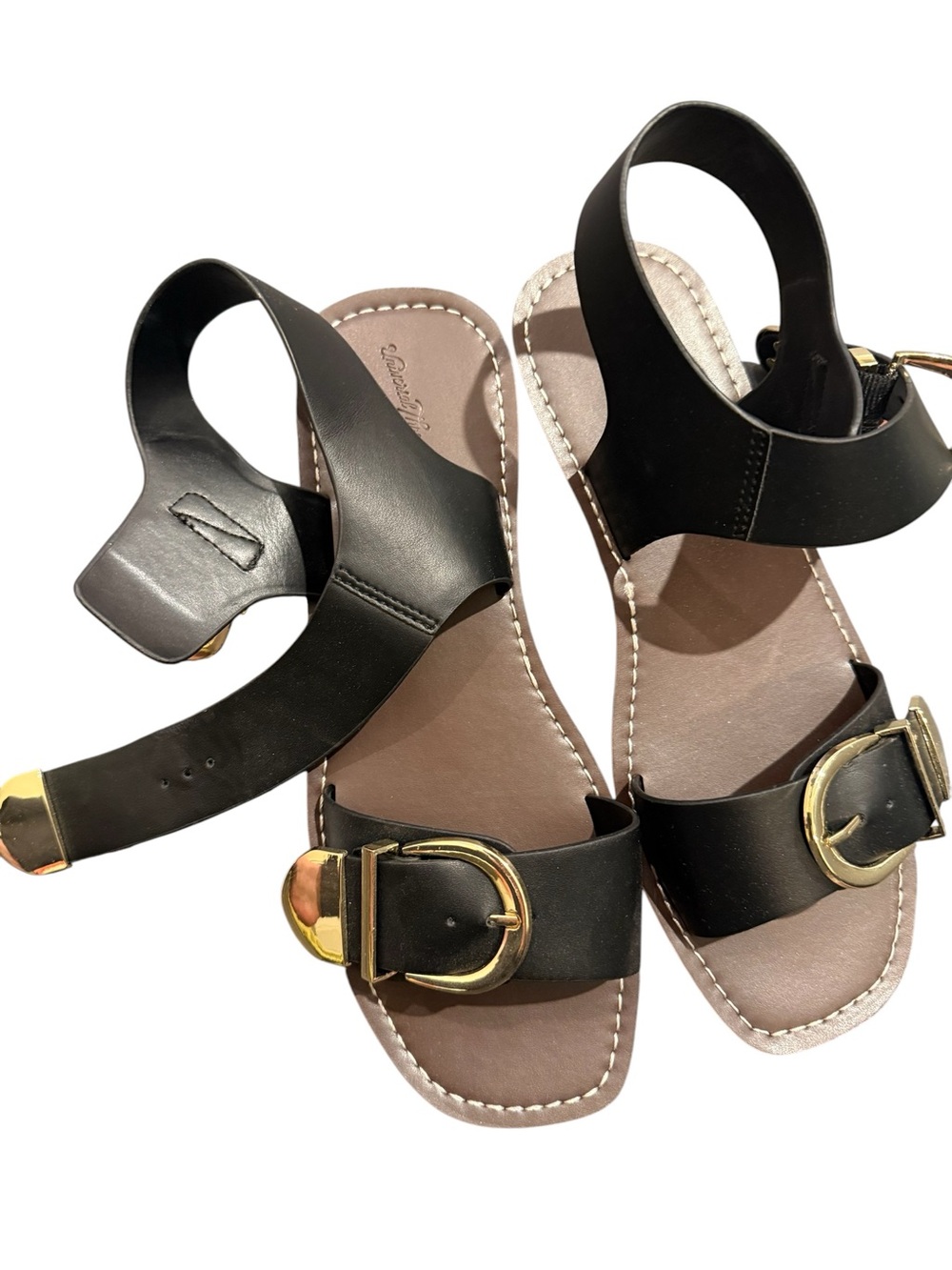 NWT Universal Thread Mira Black Double Buckle Flat Sandals Size 9.5